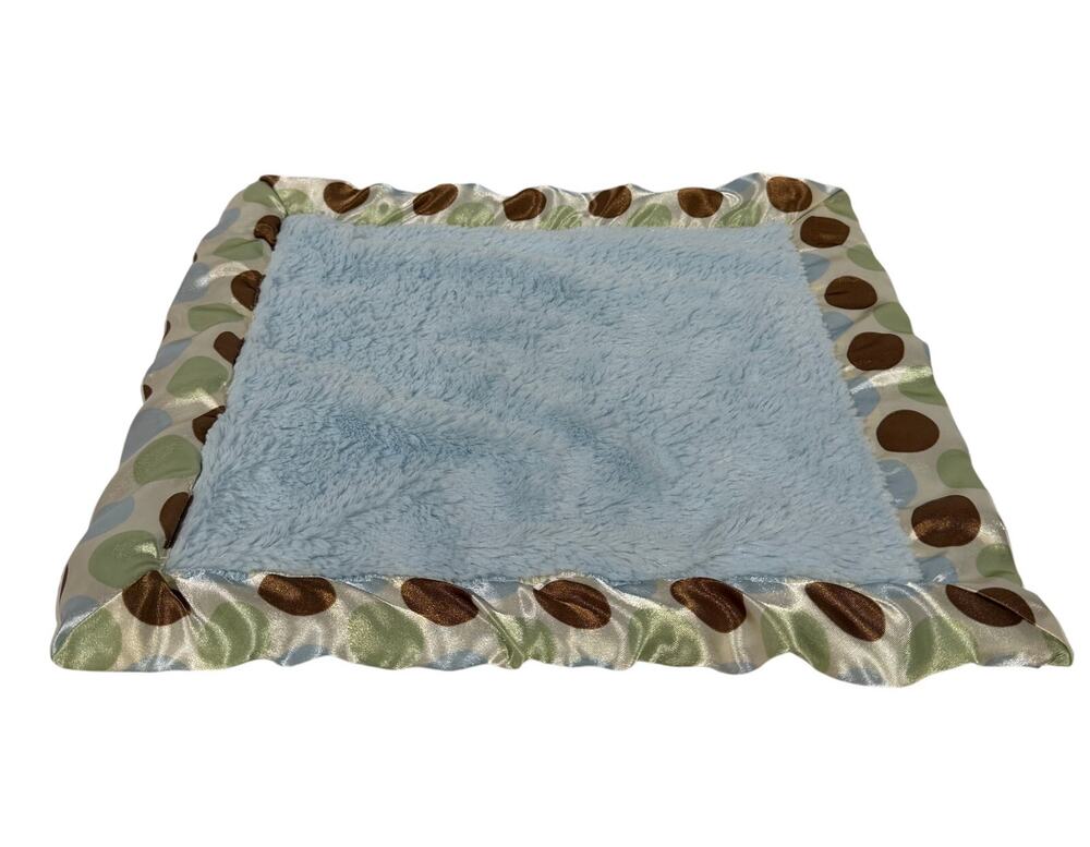 Blankets and Beyond Blue Brown Satin Polka Dots Mini Lovey Security Blanket